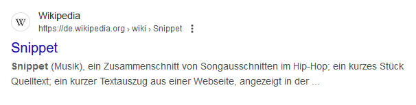 Snippet inklusive Meta Description eines Wikipedia-Beitrags.